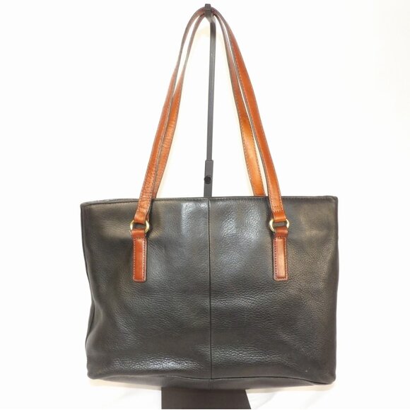 Fossil Black Pebble Leather Tote/Shoulder Bag with Brown Leather straps - Picture 2 of 10